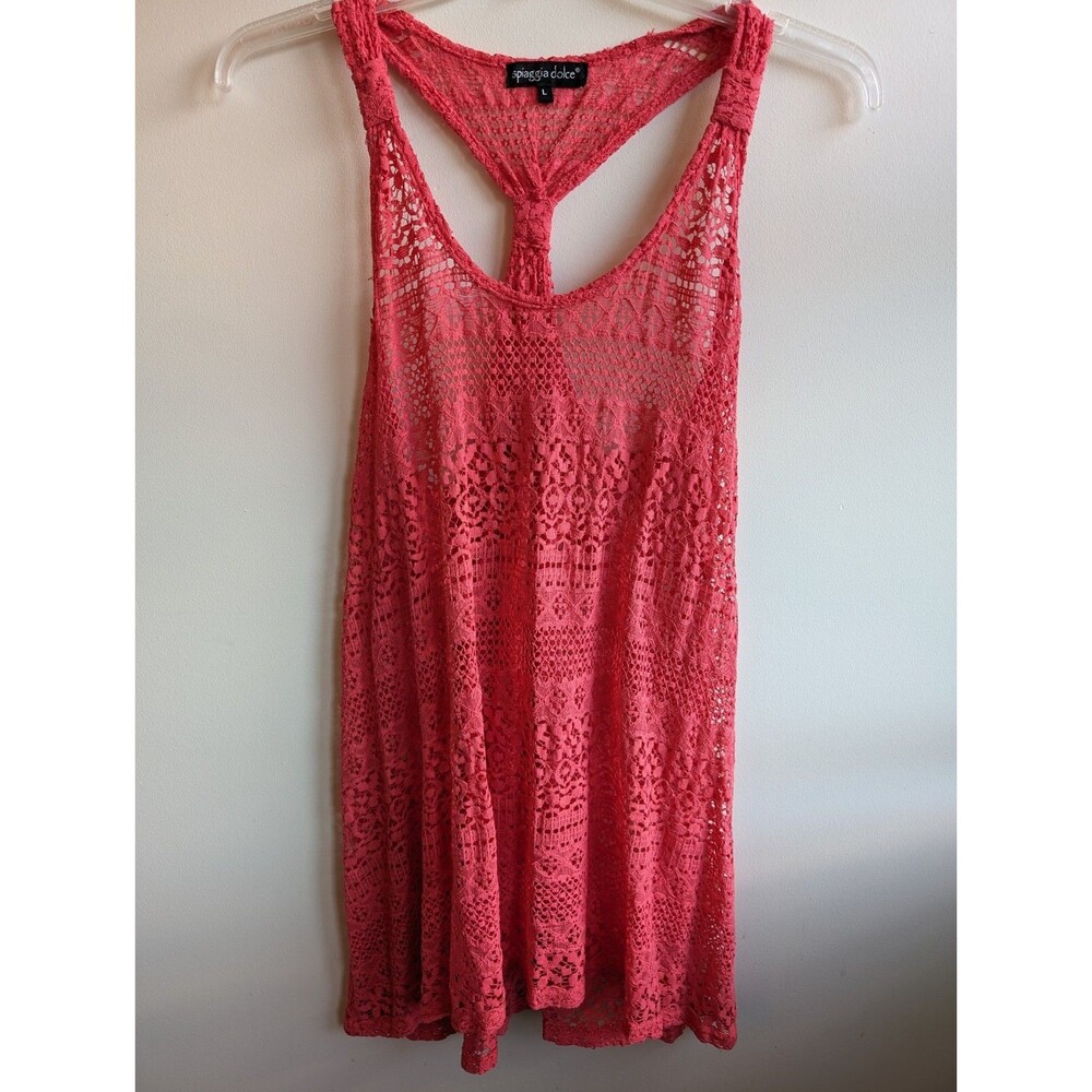 Spiaggia Dolce Dress Coral Pink Crochet Cover Up Swim Beach Pool Size Large